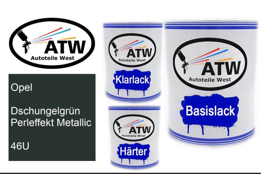 Opel, Dschungelgrün Perleffekt Metallic, 46U: 1L Lackdose + 1L Klarlack + 500ml Härter - Set, von ATW Autoteile West.